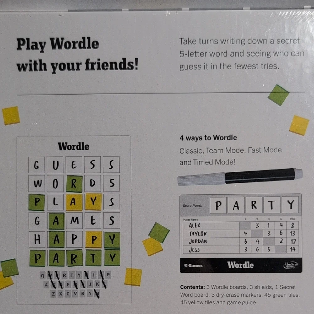 Hasbro Wordle The Party Game - White with Green & Yellow Tiles - Picture 9 of 16